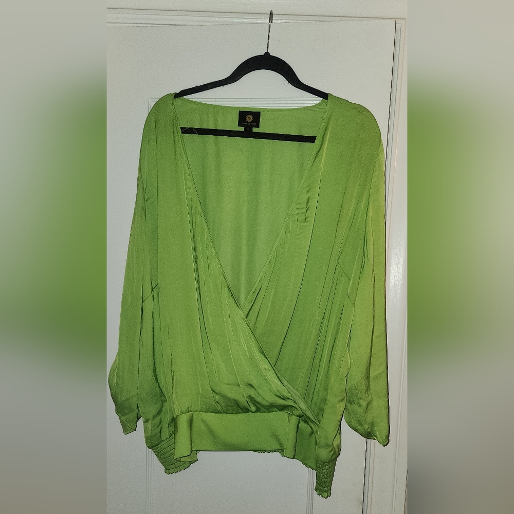 Vibrant Green Wrap Blouse